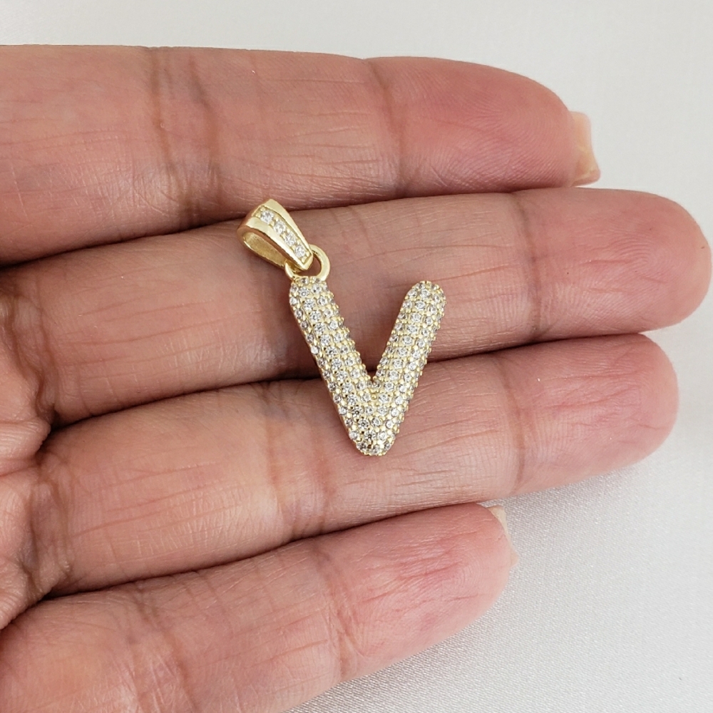 925 Sterling Silver V Initial Letter Pendant
